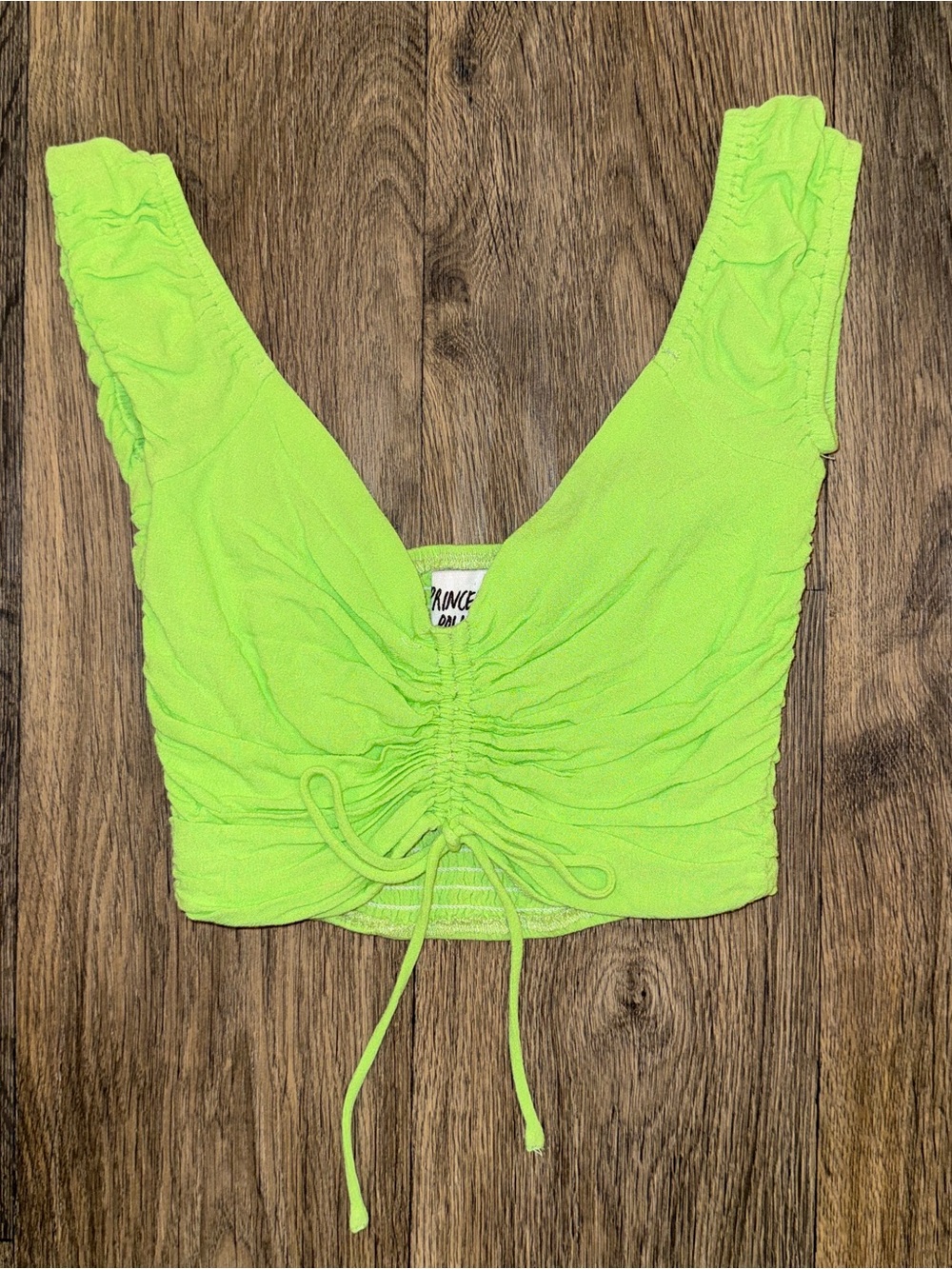 Neon Lime Ruched Crop Tank Top